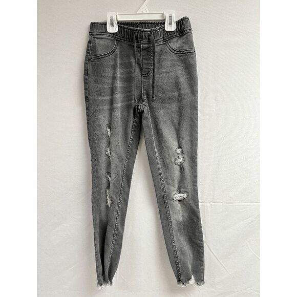 Girls High Rise Elastic Waistband Distressed Raw Hem Jeans Gray Size 12 - Picture 1 of 3